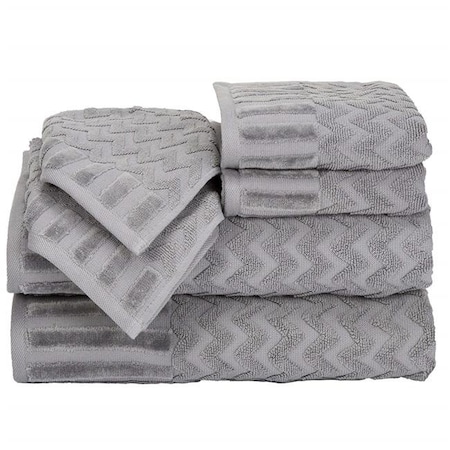 Bedford Home 67A-27605 6 Piece Cotton Deluxe Plush Bath Towel Set - Silver